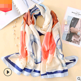Spring, summer and autumn, new flowers, elegant and high-end artificial silk scarf, female decorative shawl, sunscreen beach towel